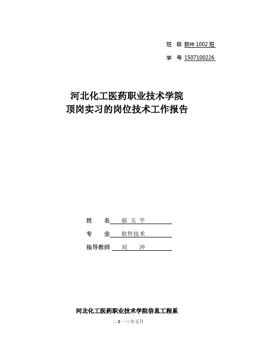 河北化工医药职业技术学院顶岗实习的岗位技术工作报告