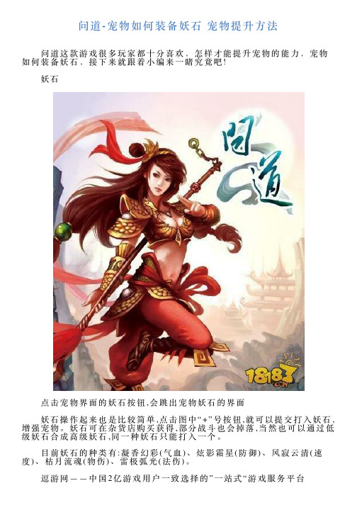 问道宠物如何装备妖石宠物提升方法
