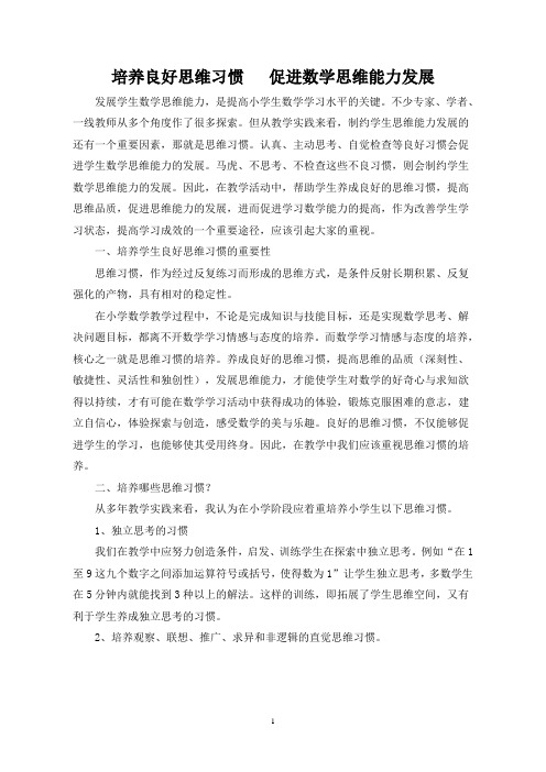 培养良好思维习惯   促进数学思维能力发展 数学