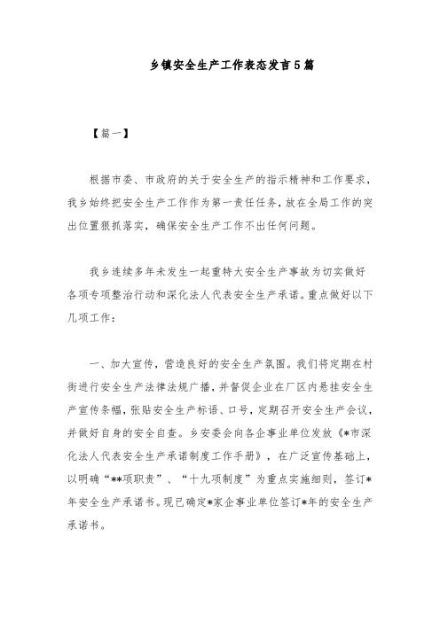乡镇安全生产工作表态发言5篇