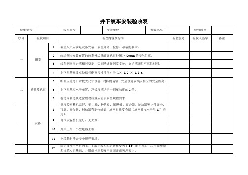 井下绞车安装验收表