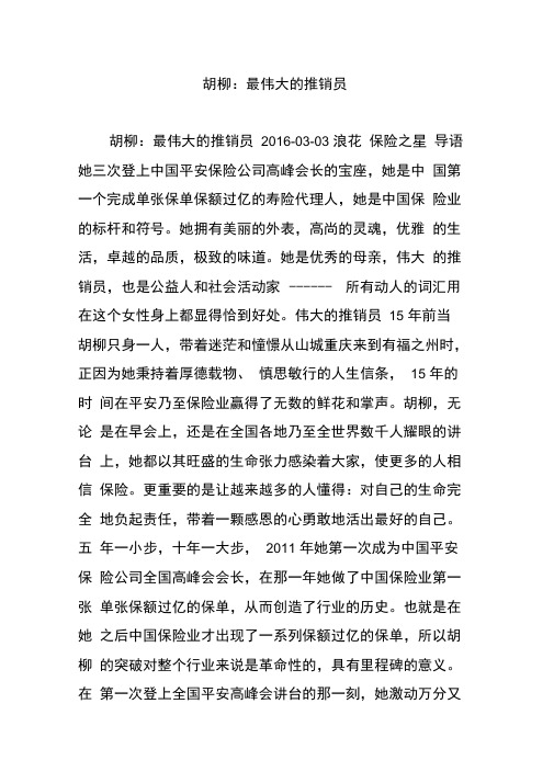 胡柳：最伟大的推销员
