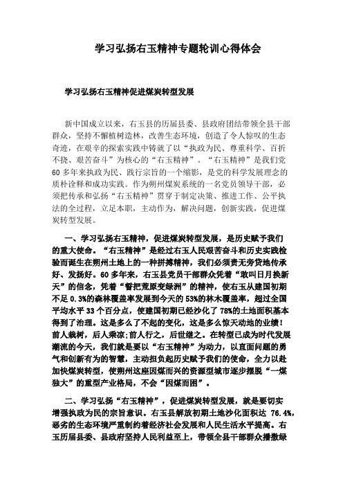 学习弘扬右玉精神专题轮训心得体会