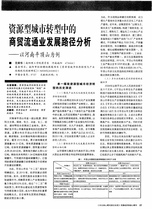 资源型城市转型中的商贸流通业发展路径分析——以河南平顶山为例