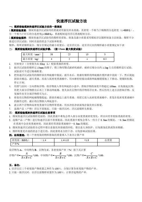 煤炭快速浮沉试验方法