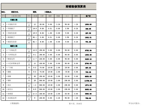 商铺装修预算报价表EXCEL模板(超详细)