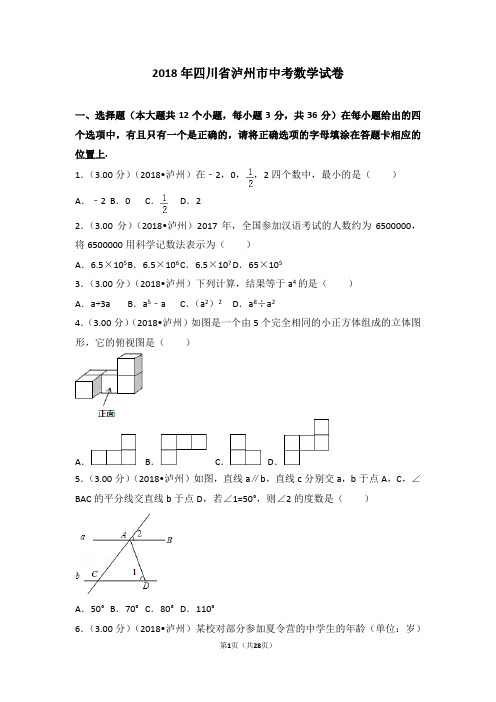 2018年四川省泸州市中考数学试卷
