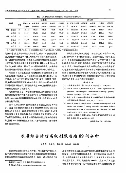 术后综合治疗高级别胶质瘤89例分析