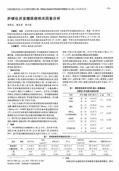 肝硬化并发糖尿病相关因素分析