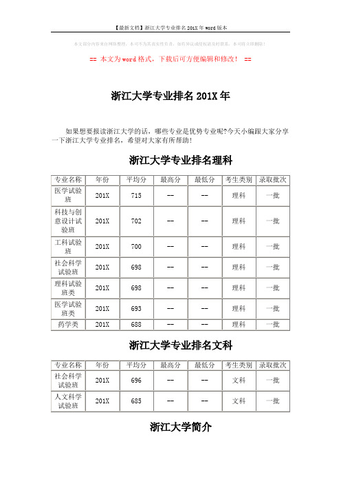 【最新文档】浙江大学专业排名201X年word版本 (2页)
