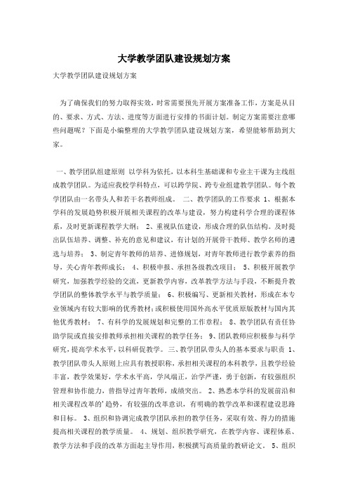 大学教学团队建设规划方案