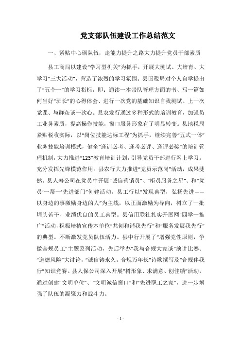 2018党支部队伍建设工作总结范文