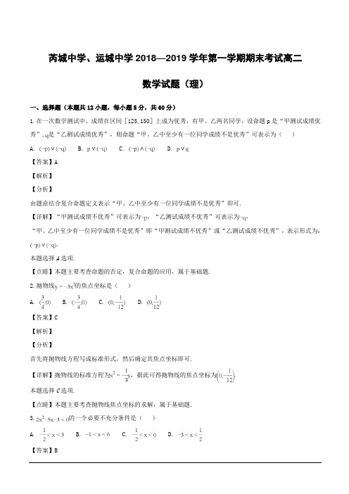 山西省芮城县2018-2019学年高二上学期期末考试数学(理)试题(附解析)