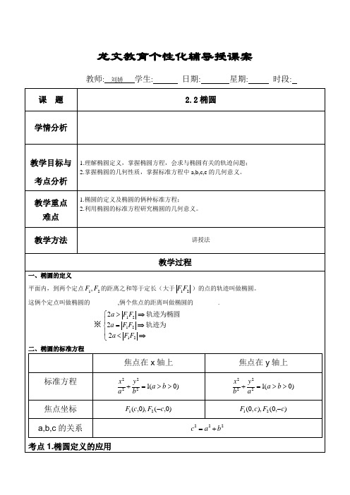 苏教版选修(1-1)2.2《椭圆》word教案