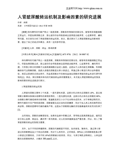 人肾脏尿酸转运机制及影响因素的研究进展