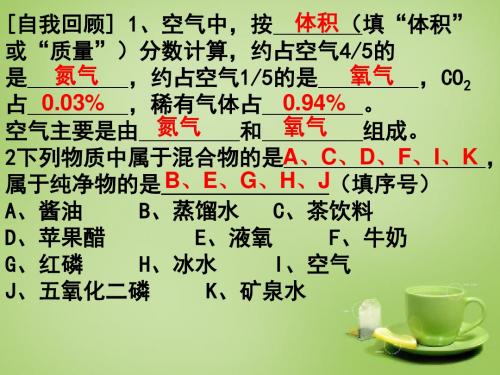 (人教版)广东省佛山市顺德区江义初级中学九级上册第二单元课题1空气(第2课时)课件(化学)
