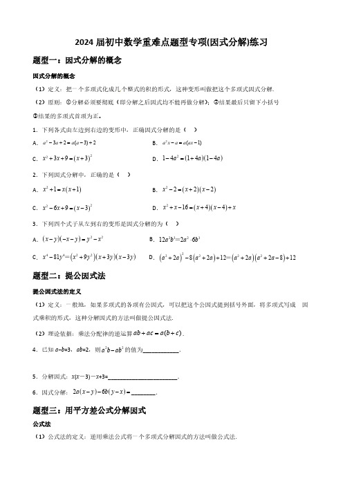 2024届初中数学重难点题型专项(因式分解)练习(附答案)