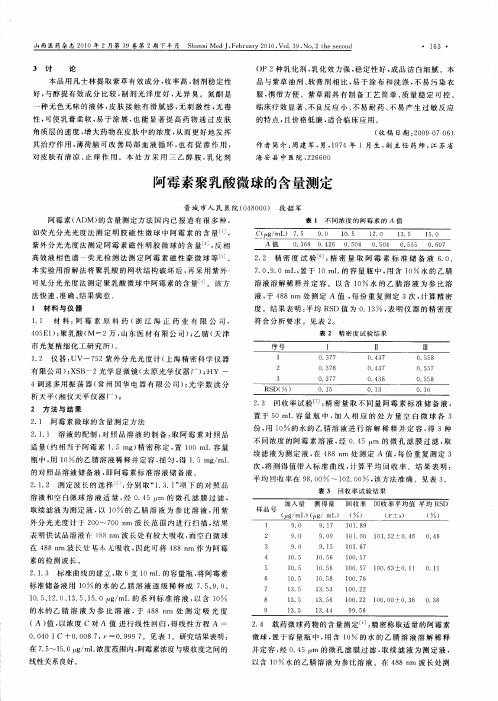 阿霉素聚乳酸微球的含量测定