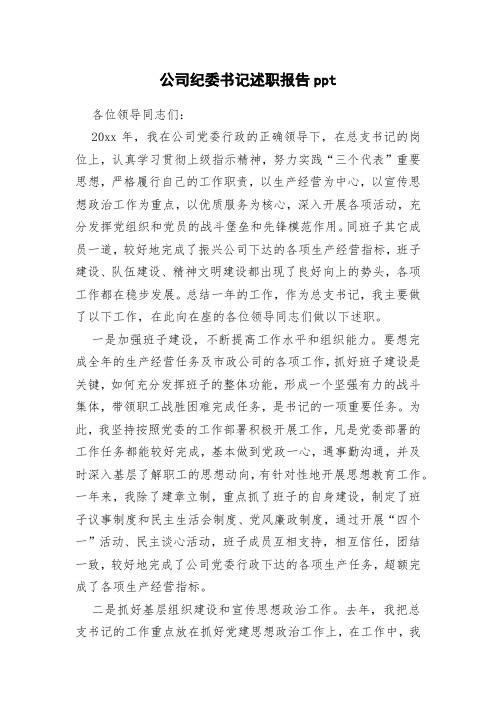 公司纪委书记述职报告ppt