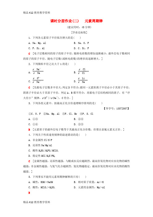 【配套K12】[学习]2018-2019学年高中化学 课时分层作业2 元素周期律 苏教版必修2