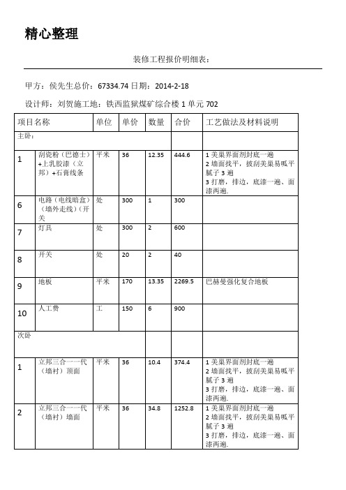 室内装修报价明细表格模板