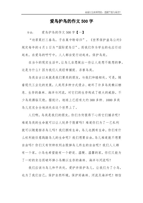 爱鸟护鸟的作文500字