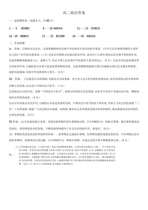 高二下学期4月份月考政治答案