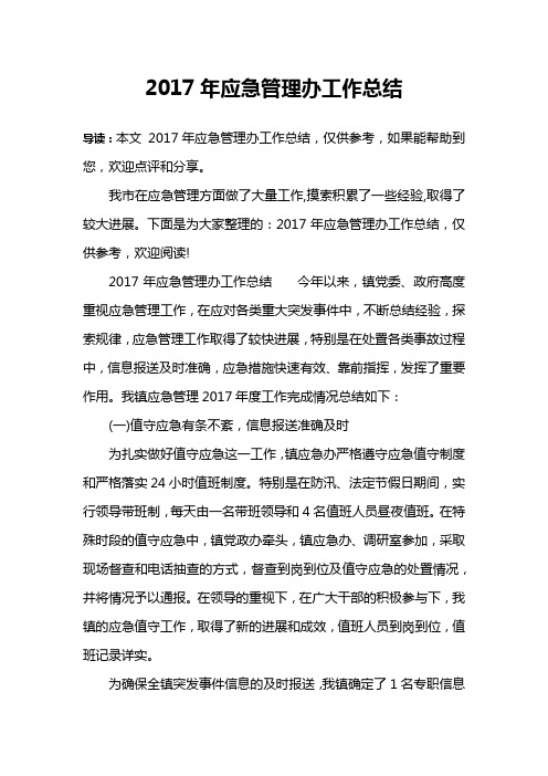 2017年应急管理办工作总结