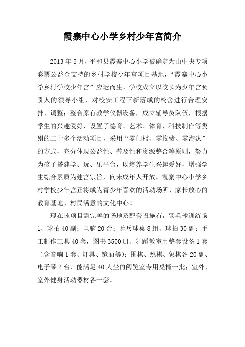 霞寨中心小学乡村少年宫简介