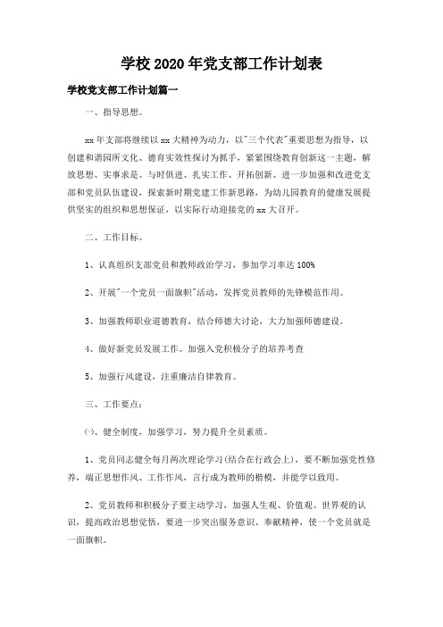 学校2020年党支部工作计划表