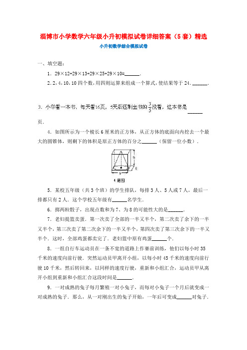 淄博市小学数学六年级小升初模拟试卷详细答案(5套)精选