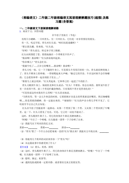 二年级(部编语文)二年级二年级部编语文阅读理解解题技巧(超强)及练习题(含答案)