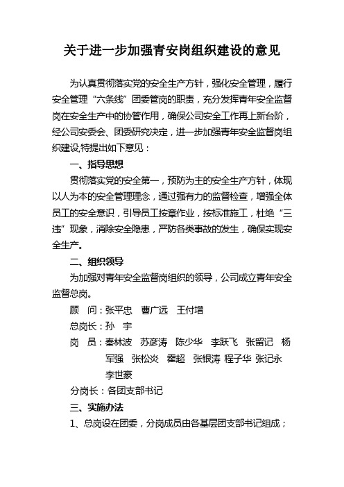 关于进一步加强青安岗组织建设的意见