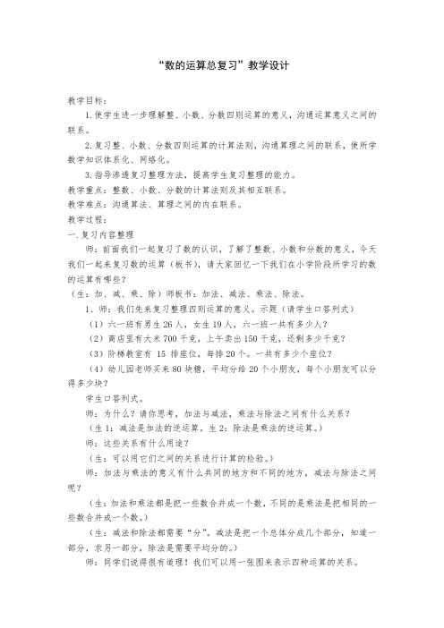 苏教版六年级下册《数的运算》总复习教学设计