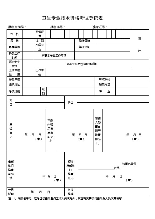 卫生专业技术资格考试登记表(电子版)