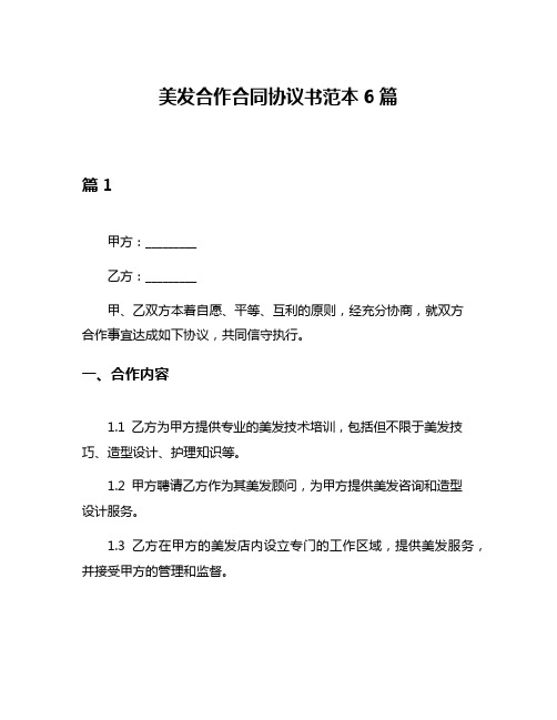 美发合作合同协议书范本6篇