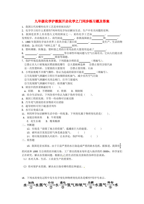 九级化学全册 第一章 开启化学之门《开启化学之门》同步练习2 沪教版