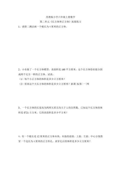 苏教版 小学六年级上册数学 第二单元《长方体和正方体》拓展练习