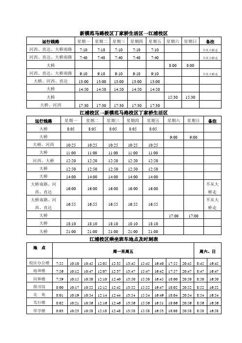 南京工业大学班车运行时刻表