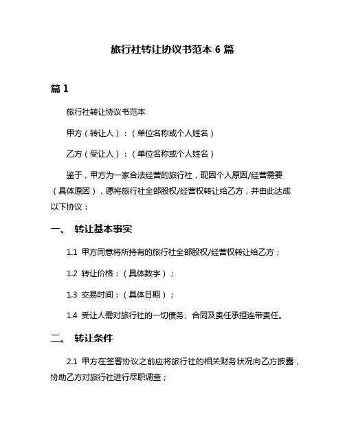 旅行社转让协议书范本6篇