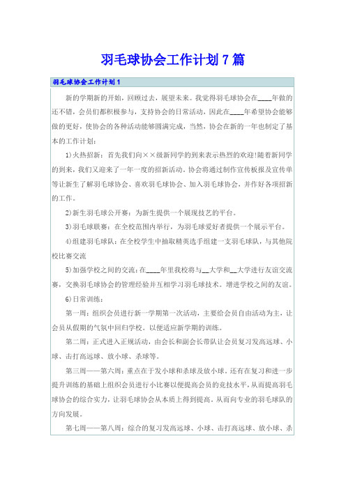 羽毛球协会工作计划7篇