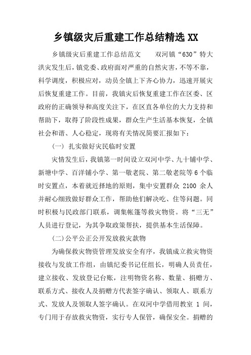 乡镇级灾后重建工作总结精选