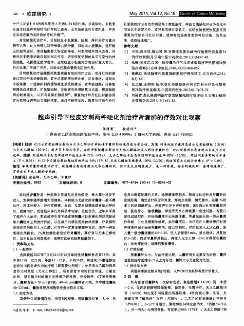 超声引导下经皮穿刺两种硬化剂治疗肾囊肿的疗效对比观察