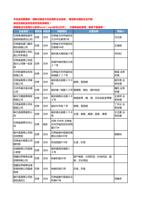 2020新版甘肃省烟草工商企业公司名录名单黄页联系方式大全539家
