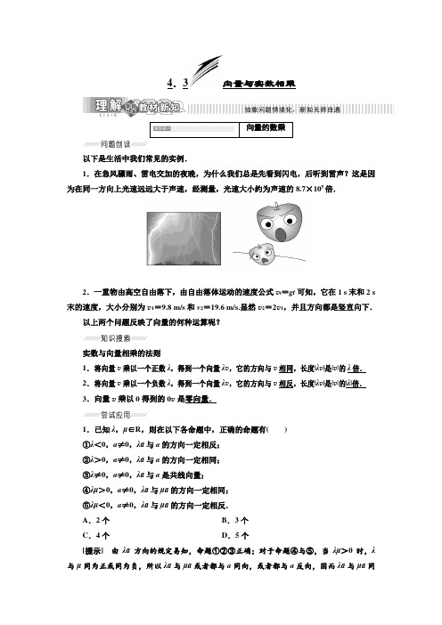 2019年数学新同步湘教版必修2第4章 4.3 向量与实数相乘