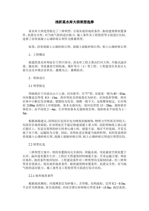 浅析某水库大坝坝型选择