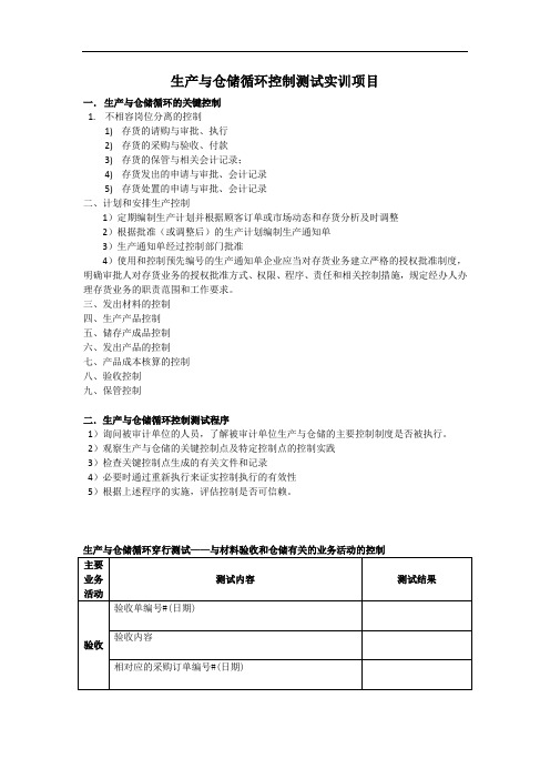 生产与仓储循环控制测试实训项目
