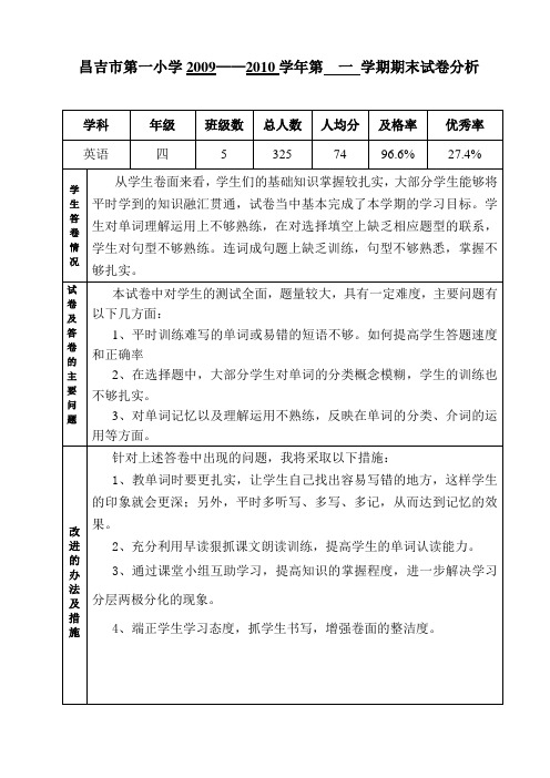 二年级语文试卷分析表