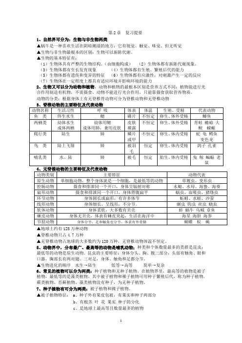 初一上册科学第二章知识复习提要