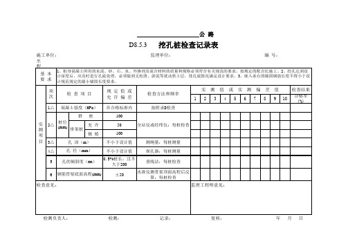 D8.5.3   挖孔桩检查记录表